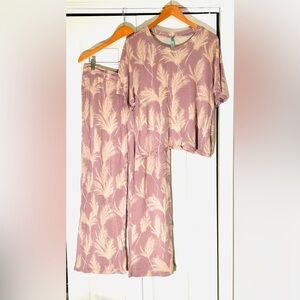 Honey Dew Intimates Mauve and Cream Pampas Grass Print Top and Pants Sleep Set